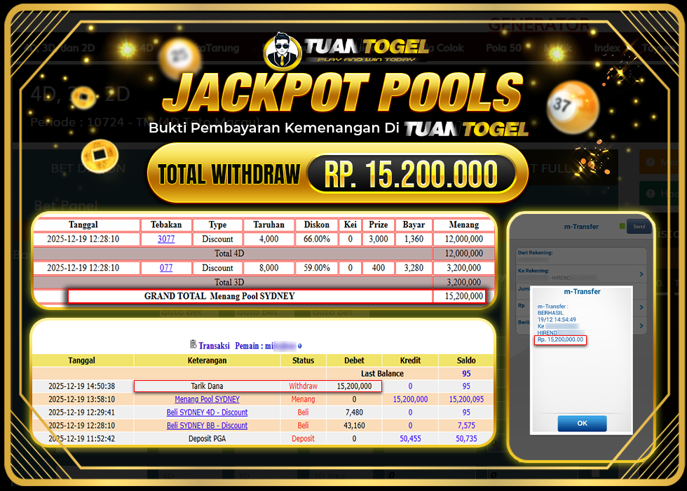 TUANTOGEL JACKPOT TOGEL SYDNEYRp15.200.000,- LUNAS  